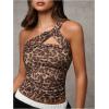 image:imageMakeMeChic Womens Leopard Print One Shoulder Tank Top Ruched Sleeveless Fitted TopsMulticolor