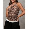 image:imageMakeMeChic Womens Leopard Print One Shoulder Tank Top Ruched Sleeveless Fitted TopsMulticolor