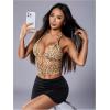 image:imageMakeMeChic Womens Leopard Print Ruched Halter Top Tie Back Sleeveless Summer Crop TopsBrown