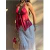 image:imageMakeMeChic Womens Mesh Backless Halter Top Summer Tie Dye Starfish Sexy Camisole TopsRed