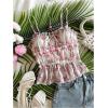 image:imageMakeMeChic Womens Mesh Floral Camisole Spaghetti Strap Tie Front Ruffle Y2k Tank TopsPink