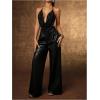 image:imageMakeMeChic Womens Mesh Open Back Halter Tops Rhinestone Sparkly Draped Camisole TopBlack