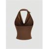 image:imageMakeMeChic Womens Metallic 3D Floral Halter Top Ruched Sleeveless Draped Summer Y2K Crop TopsBrown