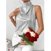 image:imageMakeMeChic Womens Metallic Mock Neck Tank Tops Draped Sleeveless Party Going Out TopSilver