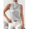 image:imageMakeMeChic Womens Metallic Mock Neck Tank Tops Draped Sleeveless Party Going Out TopSilver