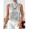 image:imageMakeMeChic Womens Metallic Mock Neck Tank Tops Draped Sleeveless Party Going Out TopSilver