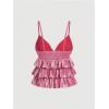 image:imageMakeMeChic Womens Metallic Ruffle Camisole V Neck Layered Smocked Sleeveless Party Crop TopsPink