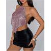 image:imageMakeMeChic Womens Metallic Sparkly Halter Top Hollow Out Open Back Y2K Party Crop TopsPink