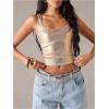 image:imageMakeMeChic Womens Metallic Square Neck Crop Tops Y2k Sleeveless Fitted Party Rave TopGold