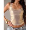 image:imageMakeMeChic Womens Metallic Square Neck Crop Tops Y2k Sleeveless Fitted Party Rave TopGold