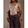 image:imageMakeMeChic Womens Metallic Square Neck Tank Sleeveless Party Crop Tops with Built in BraKhaki