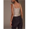 image:imageMakeMeChic Womens Metallic Square Neck Tank Sleeveless Party Crop Tops with Built in BraKhaki