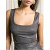 image:imageMakeMeChic Womens Metallic Square Neck Tank Tops Sleeveless Fitted Party TopGrey