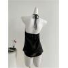 image:imageMakeMeChic Womens Open Back Halter Top Sheer Ruffle Sleeveless Jacquard Dressy Tops TrendyBlack
