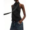 image:imageMakeMeChic Womens Open Back Halter Tops Sleeveless Y2K Party Tank Tops with ScarfBlack