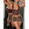 image:imageMakeMeChic Womens PU Leather Lace Up Halter Tops Backless Split Hem Y2K Going Out TopBrown