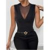 image:imageMakeMeChic Womens Party Club Sparkly Mesh Tank Tops Sleeveless Ruffle Crew Neck Fitted ShirtsBlack