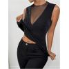 image:imageMakeMeChic Womens Party Club Sparkly Mesh Tank Tops Sleeveless Ruffle Crew Neck Fitted ShirtsBlack