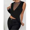 image:imageMakeMeChic Womens Party Club Sparkly Mesh Tank Tops Sleeveless Ruffle Crew Neck Fitted ShirtsBlack a