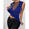 image:imageMakeMeChic Womens Party Club Sparkly Mesh Tank Tops Sleeveless Ruffle Crew Neck Fitted ShirtsBlue