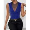 image:imageMakeMeChic Womens Party Club Sparkly Mesh Tank Tops Sleeveless Ruffle Crew Neck Fitted ShirtsBlue