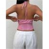 image:imageMakeMeChic Womens Plaid Gingham Halter Top Tie Front Backless Ruffle Y2k Tank Crop TopsRed and White