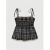 image:imageMakeMeChic Womens Plaid Lace Tank Tops Bow Tie Shoulder Shirred Sleeveless Vintage Y2k Cute TopBlack