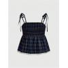 image:imageMakeMeChic Womens Plaid Lace Tank Tops Bow Tie Shoulder Shirred Sleeveless Vintage Y2k Cute TopBlue B