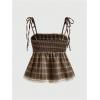 image:imageMakeMeChic Womens Plaid Lace Tank Tops Bow Tie Shoulder Shirred Sleeveless Vintage Y2k Cute TopBrown