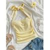 image:imageMakeMeChic Womens Plus Size Backless Halter Tops Ruched Sleeveless Fitted Y2k TankYellow