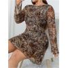 image:imageMakeMeChic Womens Plus Size Cocktail Dress Summer Leopard Print Dress Party Bell Sleeve Y2K Backless Going Out Mini DressesBrown