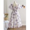 image:imageMakeMeChic Womens Plus Size Dress Floral Square Neck Short Sleeve A Line Shirred Boho Maxi DressesPurple