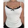 image:imageMakeMeChic Womens Plus Size Floral Lace Bow Top Spaghetti Strap Rib Knit Y2k Tank TopsWhite
