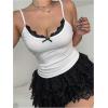 image:imageMakeMeChic Womens Plus Size Floral Lace Bow Top Spaghetti Strap Rib Knit Y2k Tank TopsWhite