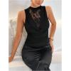 image:imageMakeMeChic Womens Plus Size Floral Lace Tops Draped Mock Neck Sleeveless Summer Y2K Tank TopsBlack