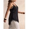 image:imageMakeMeChic Womens Plus Size Floral Lace Trim Satin Tank Tops Asymmetrical Spaghetti Strap Sleeveless Cami TopBlack