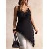 image:imageMakeMeChic Womens Plus Size Floral Lace Trim Satin Tank Tops Asymmetrical Spaghetti Strap Sleeveless Cami TopBlack