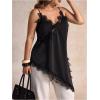 image:imageMakeMeChic Womens Plus Size Floral Lace Trim Satin Tank Tops Asymmetrical Spaghetti Strap Sleeveless Cami TopBlack