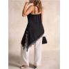 image:imageMakeMeChic Womens Plus Size Floral Lace Trim Satin Tank Tops Asymmetrical Spaghetti Strap Sleeveless Cami TopBlack