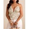 image:imageMakeMeChic Womens Plus Size Floral Sequin Halter Tops Embroidery Tie Open Back Tank TopApricot