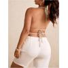 image:imageMakeMeChic Womens Plus Size Floral Sequin Halter Tops Embroidery Tie Open Back Tank TopApricot