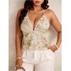 image:imageMakeMeChic Womens Plus Size Floral Sequin Halter Tops Embroidery Tie Open Back Tank TopApricot