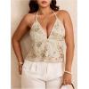 image:imageMakeMeChic Womens Plus Size Floral Sequin Halter Tops Embroidery Tie Open Back Tank TopApricot