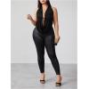 image:imageMakeMeChic Womens Plus Size Halter Top Metal Ring Plunge Neck Open Back Party Tank TopBlack
