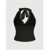 image:imageMakeMeChic Womens Plus Size Halter Tops Summer Lace Tie Back Ruched Y2K Going Out TopsBlack