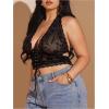 image:imageMakeMeChic Womens Plus Size Lace Sheer Halter Crop Tops Deep V Neck Open Back Lace Up Party Corset TopsBlack