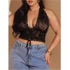 image:imageMakeMeChic Womens Plus Size Lace Sheer Halter Crop Tops Deep V Neck Open Back Lace Up Party Corset TopsBlack