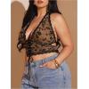 image:imageMakeMeChic Womens Plus Size Lace Sheer Halter Crop Tops Deep V Neck Open Back Lace Up Party Corset TopsBrown