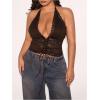 image:imageMakeMeChic Womens Plus Size Lace Sheer Halter Crop Tops Deep V Neck Open Back Lace Up Party Corset TopsCoffee Brown