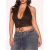 image:imageMakeMeChic Womens Plus Size Lace Sheer Halter Crop Tops Deep V Neck Open Back Lace Up Party Corset TopsCoffee Brown